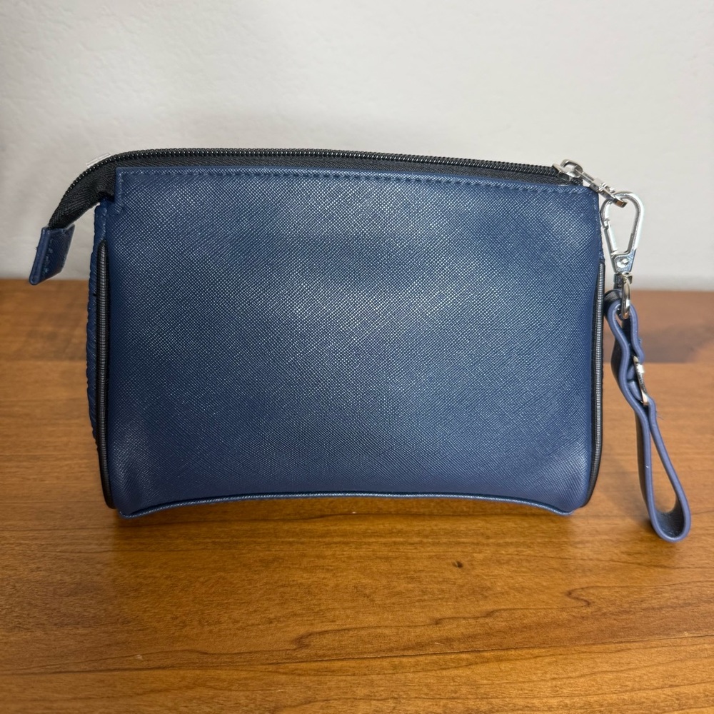Salvatore Ferragamo X Eva Air Makeup Toiletry Bag Blue Black Zip Clutch. - Picture 4 of 7
